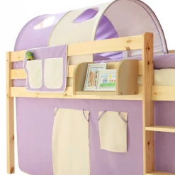 Wohnen Kinderbetten*90x200 Kinderhochbett in Natur & Lila & Beige - Genfra