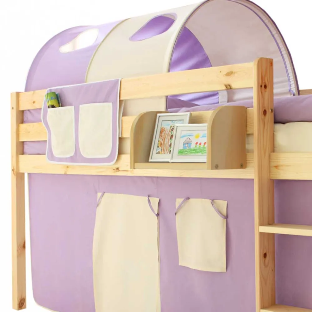 Wohnen Kinderbetten*90x200 Kinderhochbett in Natur & Lila & Beige - Genfra