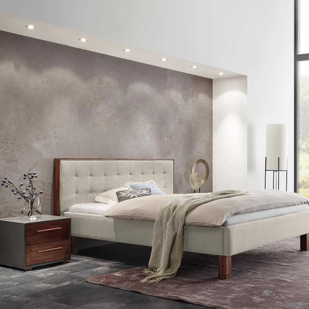 Wohnen 140x200 Polsterbett in Beige und Nussbaum - Kyras