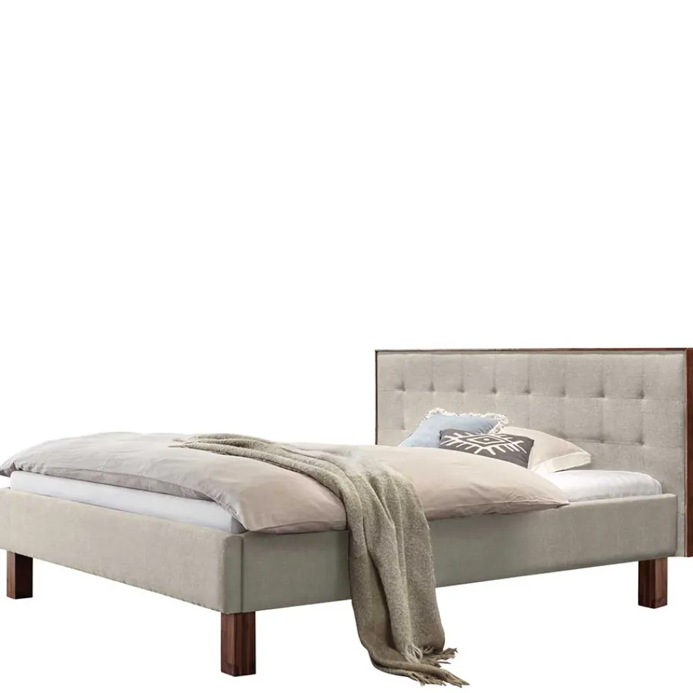 Wohnen 140x200 Polsterbett in Beige und Nussbaum - Kyras