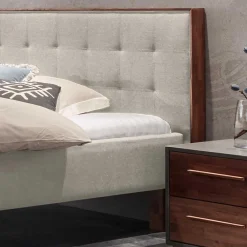 Wohnen 140x200 Polsterbett in Beige und Nussbaum - Kyras