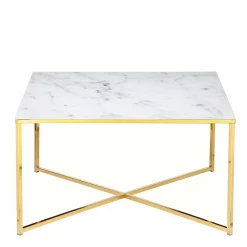 Wohnen 80x80 Quadrat Couchtisch in Marmor Optik & Gold - Hulmane