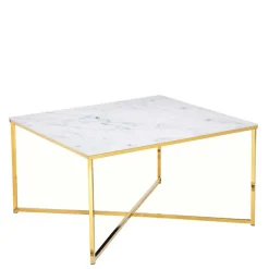 Wohnen 80x80 Quadrat Couchtisch in Marmor Optik & Gold - Hulmane