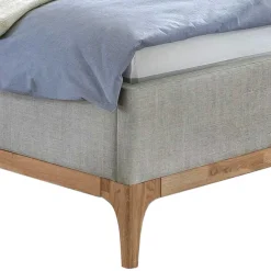 Wohnen Skandinavische Möbel*140x200 Stoffbett in Grau mit Holz - Palmiro