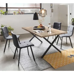 Wohnen 160x90 Tisch mit X-Füßen & Stühle - Zandras (fünfteilig)