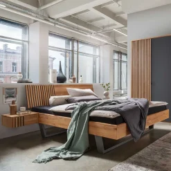 Wohnen Graue Möbel|Naturholzmöbel*140x200 Wildeiche Bett mit Kufen - Manarola