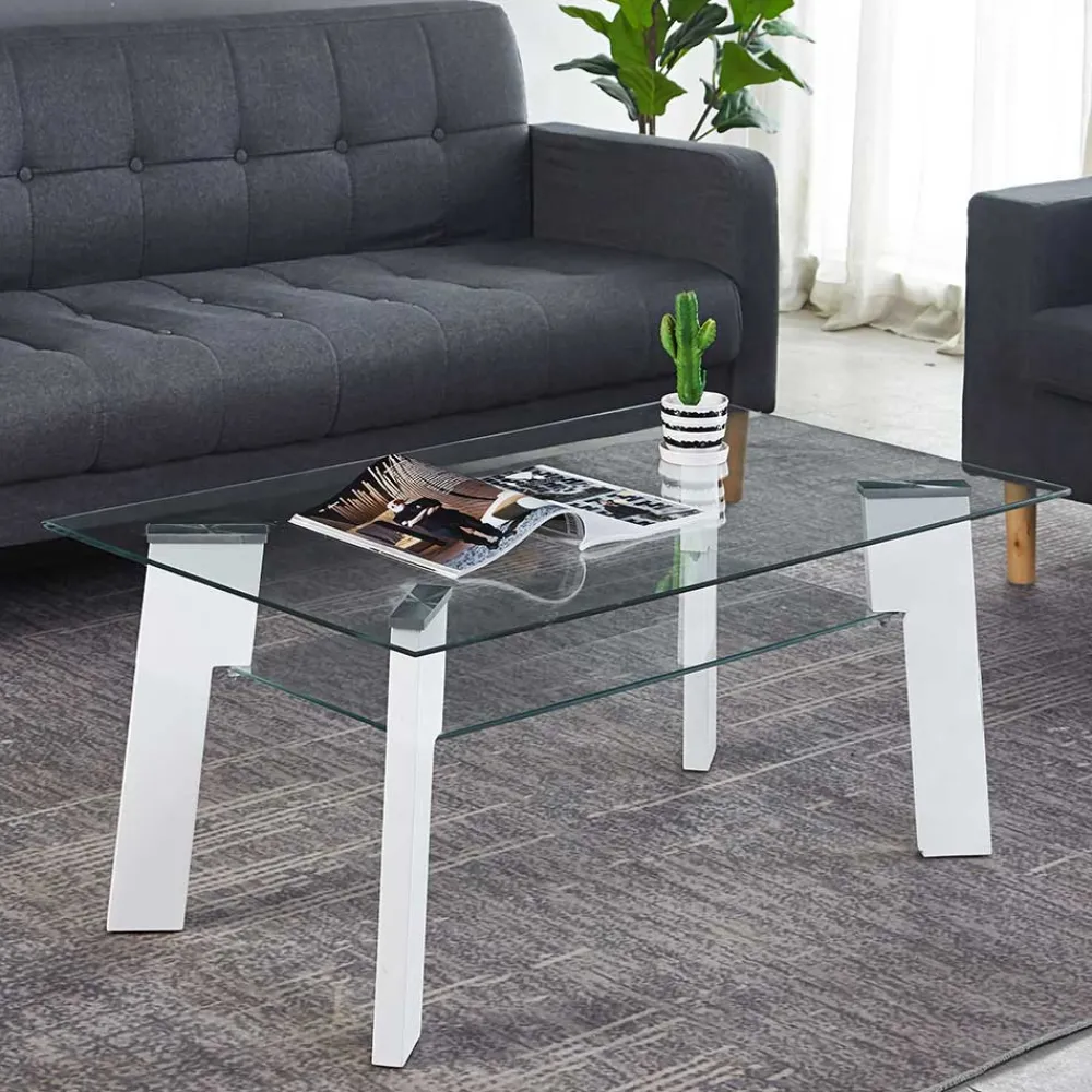 Wohnen 110x60 Wohnzimmer Glastisch mit Ablage - Masuca