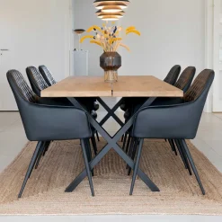 Wohnen Jugend-Sitzgruppen|Sitzgruppe*X-Bein Esstisch mit Armlehnenstühlen - Visita (siebenteilig)