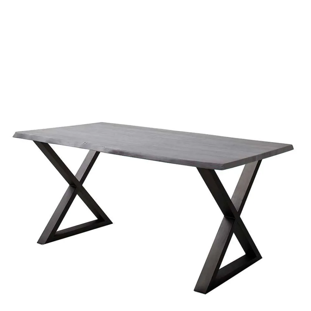 Wohnen X-Bein Esszimmertisch mit Baumkante in Grau - Korcula