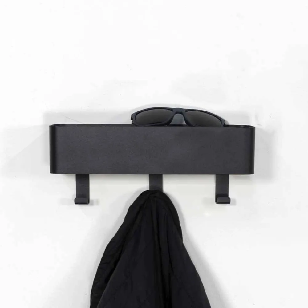 Wohnen Bürogarderoben*27x12cm Hakenleiste aus schwarzem Stahl - Halgato