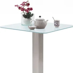 Wohnen Bartische*70x70cm Stehtisch mit Glasplatte in Weiß Fansas & Edelstahlfuß