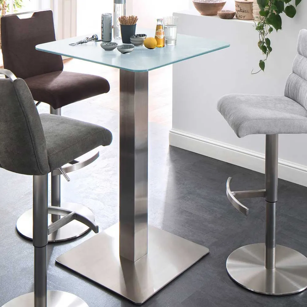 Wohnen Bartische*70x70cm Stehtisch mit Glasplatte in Weiß Fansas & Edelstahlfuß