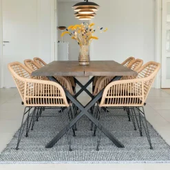 Wohnen X-Fuß Esstisch & Geflechtstühle - Panales (siebenteilig)
