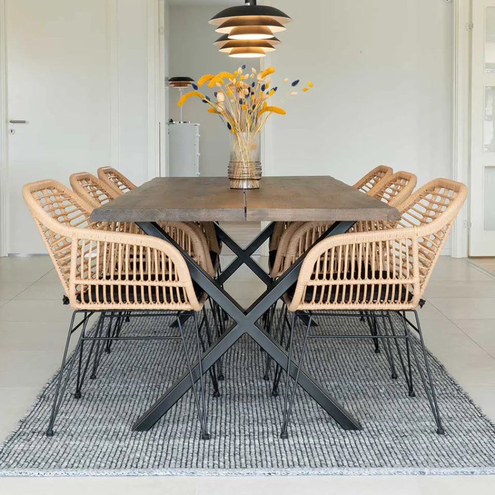 Wohnen X-Fuß Esstisch & Geflechtstühle - Panales (siebenteilig)