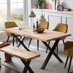 Wohnen Loft Möbel|Industrial Möbel*X-Fuß Esszimmertisch mit Baumkantenplatte - Ebrania