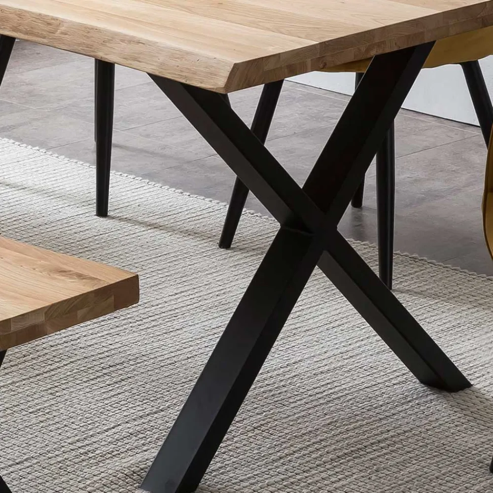Wohnen Loft Möbel|Industrial Möbel*X-Fuß Esszimmertisch mit Baumkantenplatte - Ebrania