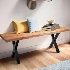 Wohnen Küchenbänke|Esszimmerbänke*X-Fuß Garderobenbank mit Baumkante - Nariosca