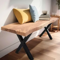 Wohnen Küchenbänke|Esszimmerbänke*X-Fuß Garderobenbank mit Baumkante - Nariosca