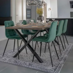 Wohnen X-Fuß-Tisch & Samtstühle - Domniar (siebenteilig)