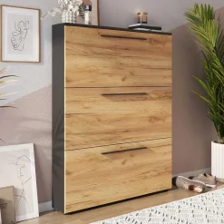 Wohnen Schuhschränke*100x129x19 3 Klappen Schuhschrank in Wildeiche NB - Catrizia