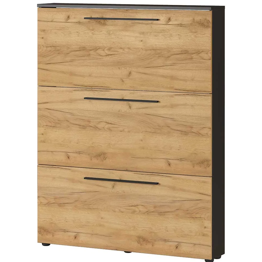 Wohnen Schuhschränke*100x129x19 3 Klappen Schuhschrank in Wildeiche NB - Catrizia