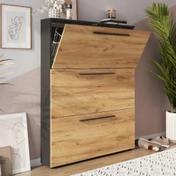 Wohnen Schuhschränke*100x129x19 3 Klappen Schuhschrank in Wildeiche NB - Catrizia