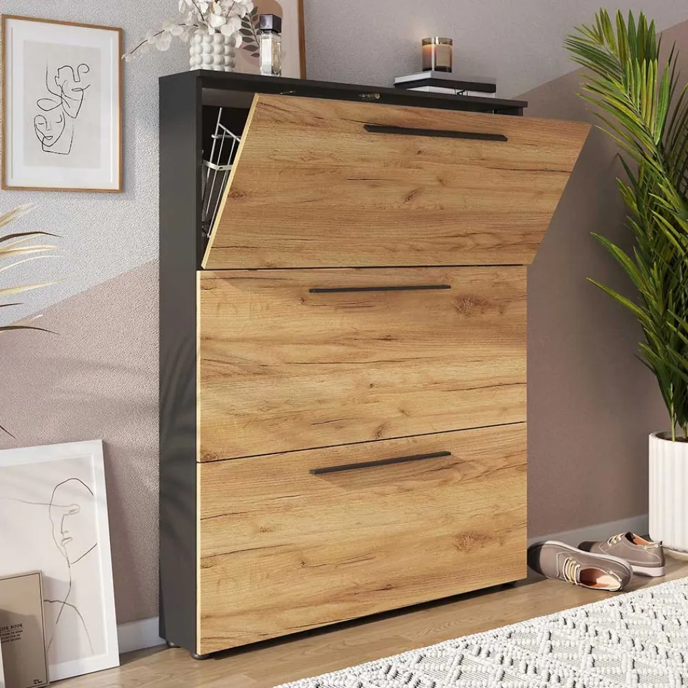 Wohnen Schuhschränke*100x129x19 3 Klappen Schuhschrank in Wildeiche NB - Catrizia