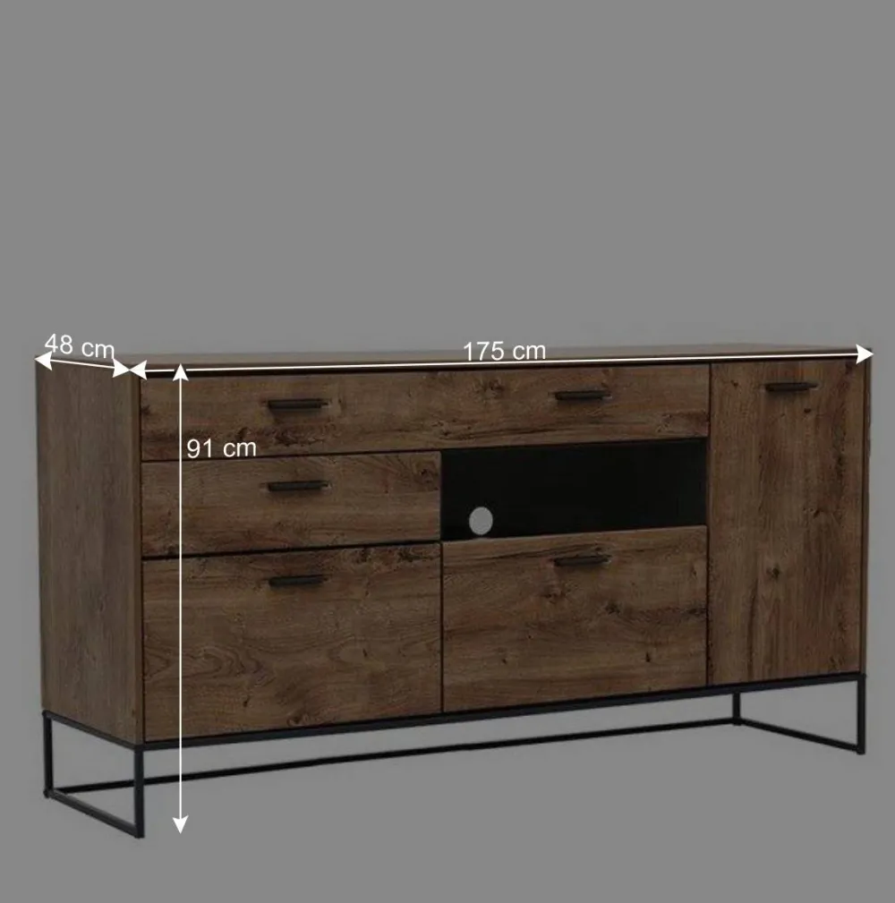 Wohnen Graue Möbel|Küchenschränke*175x91x48 Anrichte im Factory Design - Xindus