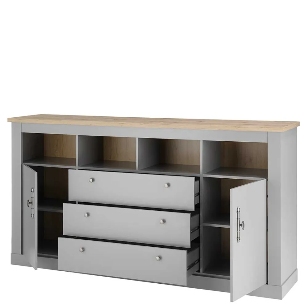 Wohnen 198x104x44 Anrichte in Lichtgrau & Eiche Optik - Buleta