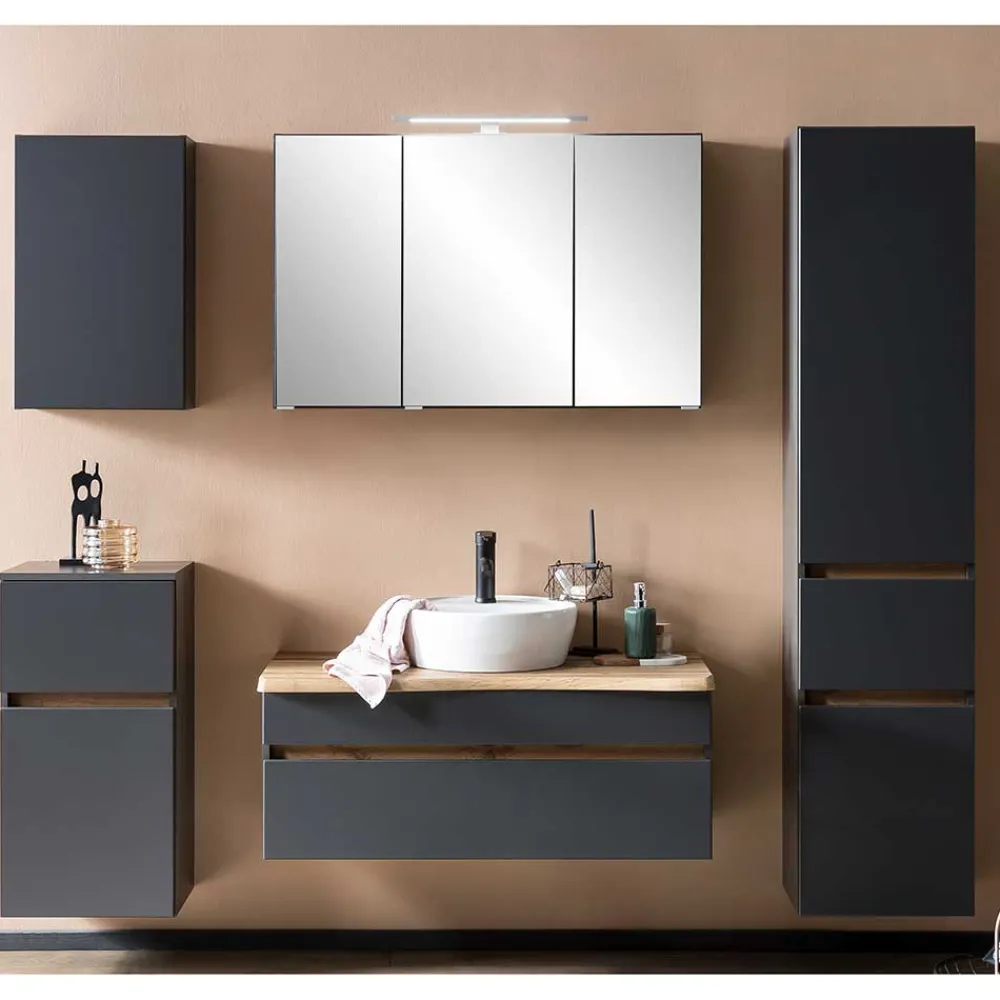 Wohnen 40x185x35 Bad Hochschrank in Grau mit Wildeiche - Agiruan