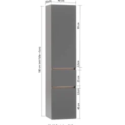 Wohnen 40x185x35 Bad Hochschrank in Grau mit Wildeiche - Agiruan