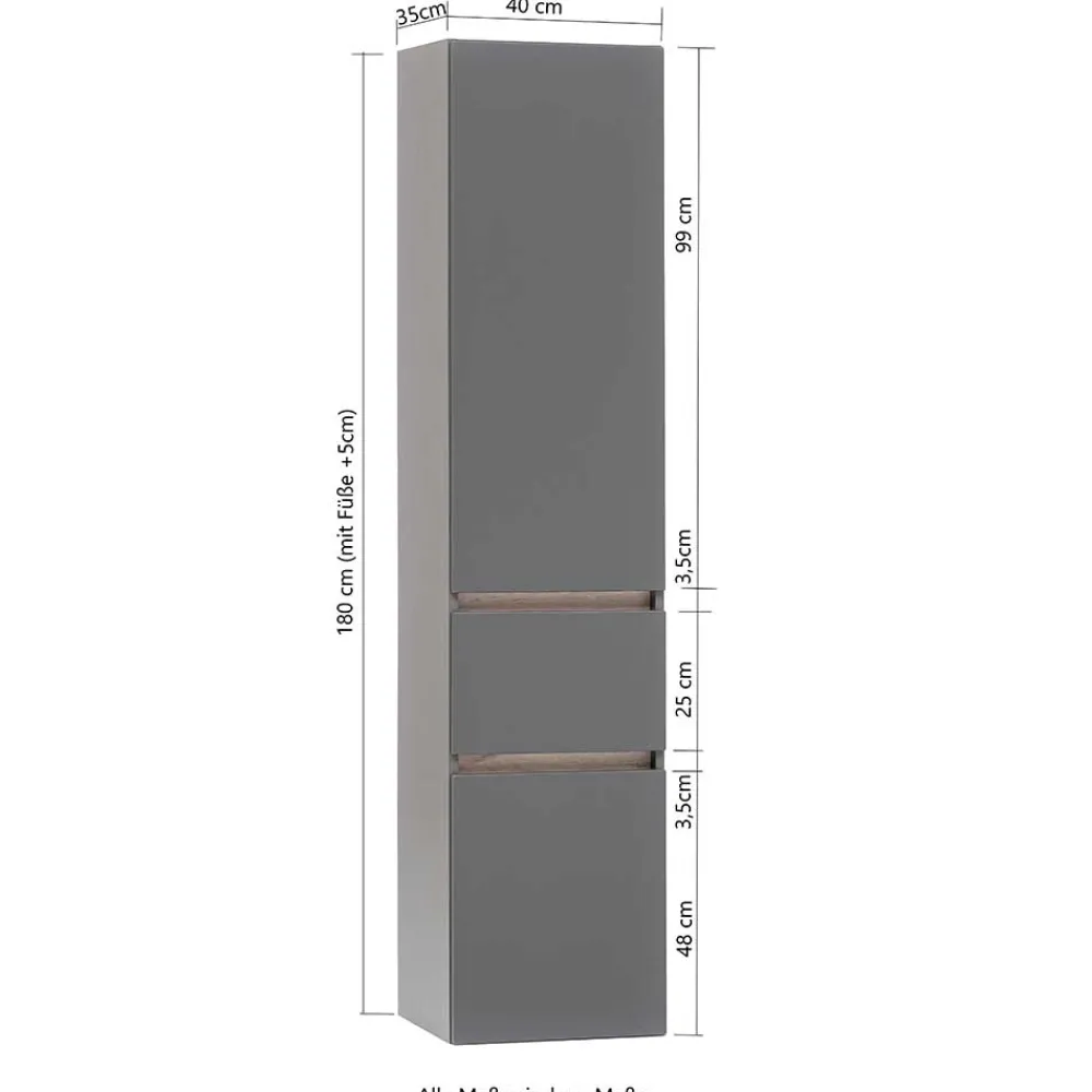 Wohnen 40x185x35 Bad Hochschrank in Grau mit Wildeiche - Agiruan