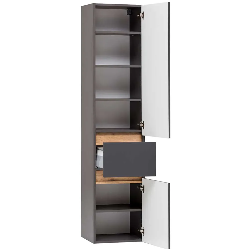 Wohnen 40x185x35 Bad Hochschrank in Grau mit Wildeiche - Agiruan