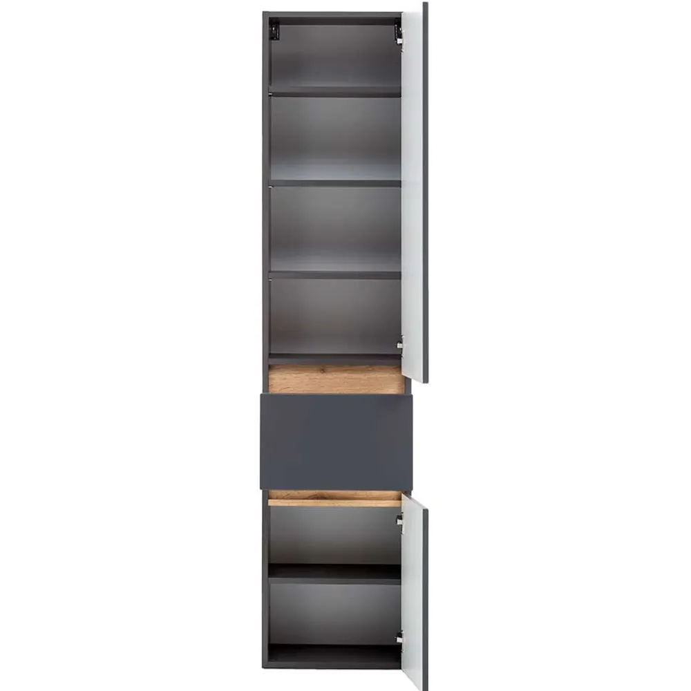 Wohnen 40x185x35 Bad Hochschrank in Grau mit Wildeiche - Agiruan