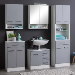 Wohnen Badschränke*50x190x35 Bad Hochschrank in Hellgrau & Weiß - Girios