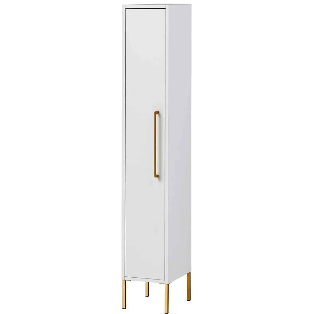 Wohnen Badschränke*25x155x30 Bad Hochschrank in Weiß & Gold - Nuszaleva