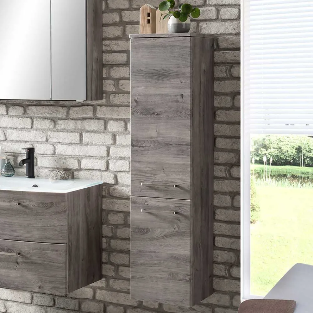 Wohnen 30x135x35 Bad Seitenschrank in Eiche Grau - Svegaria