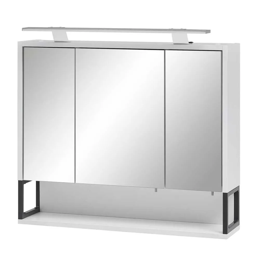 Wohnen 70x68x16 Bad Spiegelschrank aus Stahl in Weiß - Ismilav