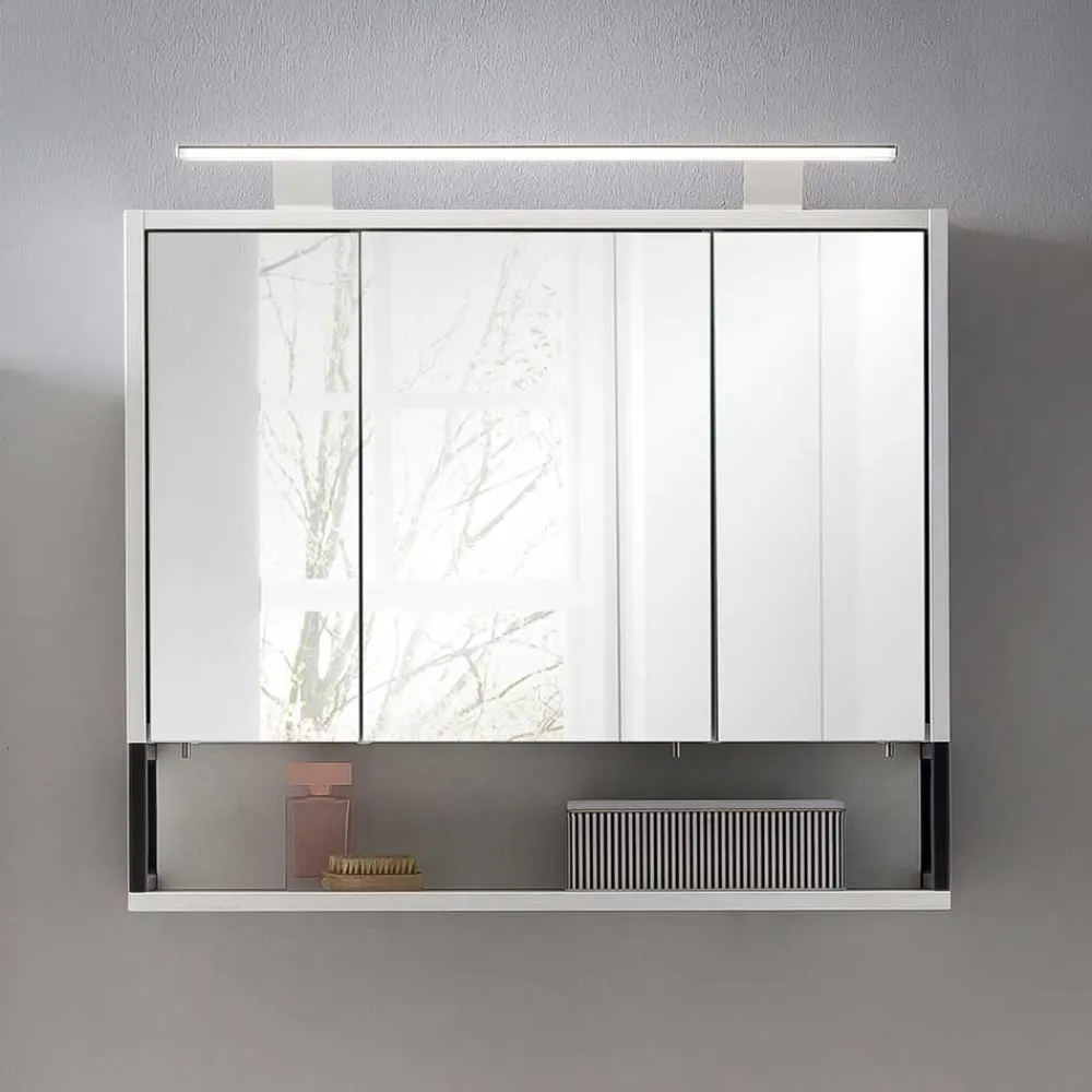 Wohnen 70x68x16 Bad Spiegelschrank aus Stahl in Weiß - Ismilav