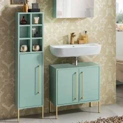 Wohnen Badschränke*31x131x22 Badschrank in Mintgrün & Gold - Aparcian