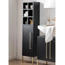 Wohnen Badschränke*31x131x22 Badschrank in Schwarz & Gold - Vulcanisa