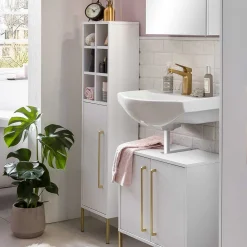 Wohnen 30x131x22 Badschrank in Weiß & Gold - Nuszaleva I