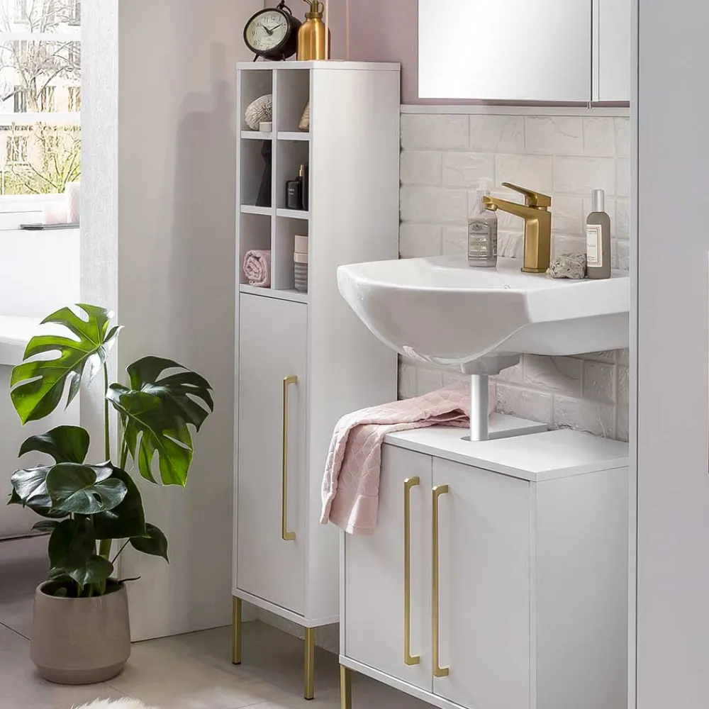 Wohnen 30x131x22 Badschrank in Weiß & Gold - Nuszaleva I