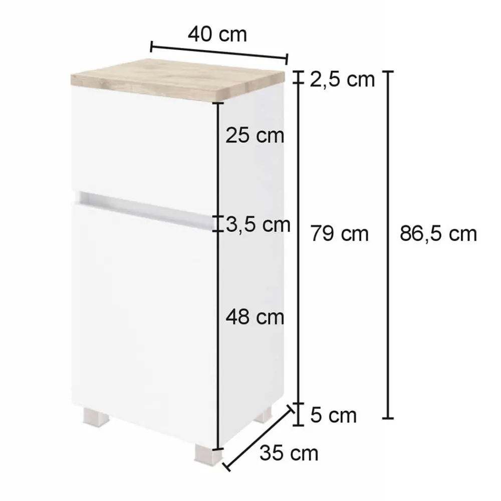 Wohnen 40x79x35 Bad-Unterschrank zum Hängen oder Stellen - Noricas