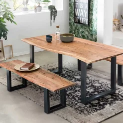 Wohnen Küchenbänke|Esszimmerbänke*150x46x40 Baumkante Bank mit Bügelgestell - Beataz