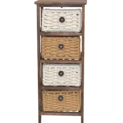 Wohnen Rattanmöbel|Badregale*30x73x25 Braunes Holzregal mit vier Körben - Zeus