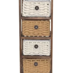 Wohnen Rattanmöbel|Badregale*30x73x25 Braunes Holzregal mit vier Körben - Zeus