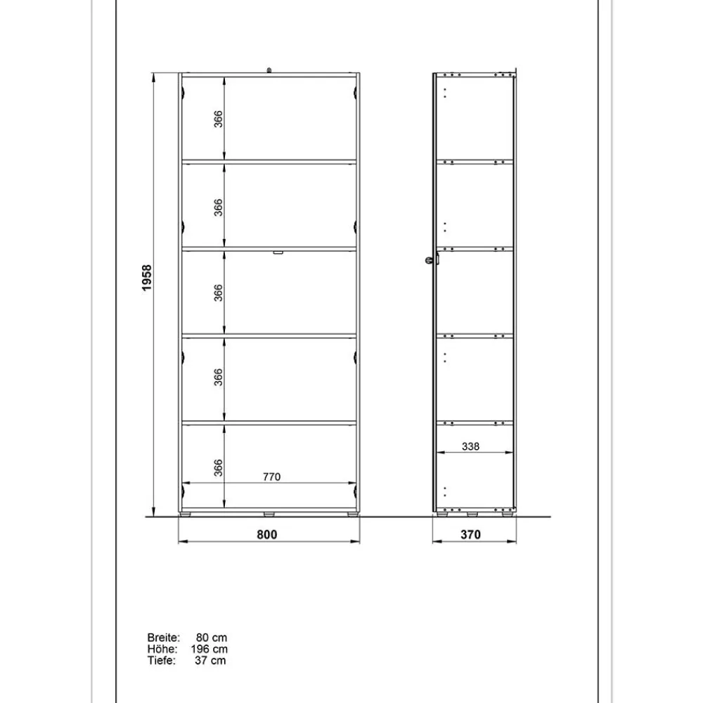 Wohnen 80x196x37 Büroschrank & Regal Kombi - Laszlo (zweiteilig)
