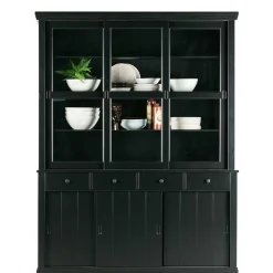 Wohnen Esszimmer-Vitrinen|Esszimmerschränke*166x215x48 Buffetschrank in Schwarz Kiefer - Nariosca