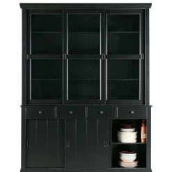 Wohnen Esszimmer-Vitrinen|Esszimmerschränke*166x215x48 Buffetschrank in Schwarz Kiefer - Nariosca